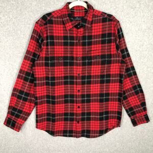 Rainforest Flannel Shirt Mens Small‎ Red Black Plaid Cotton Brushed Heavyweight